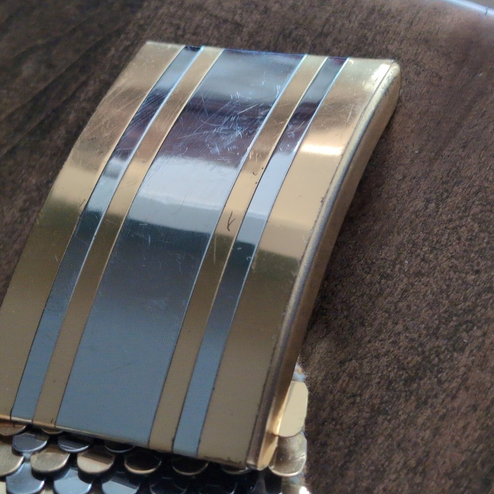 Vintage Two Tone Metal Scale Mesh Stretch Belt Gold Silver 80s Satatement Retro - Picture 4 of 9